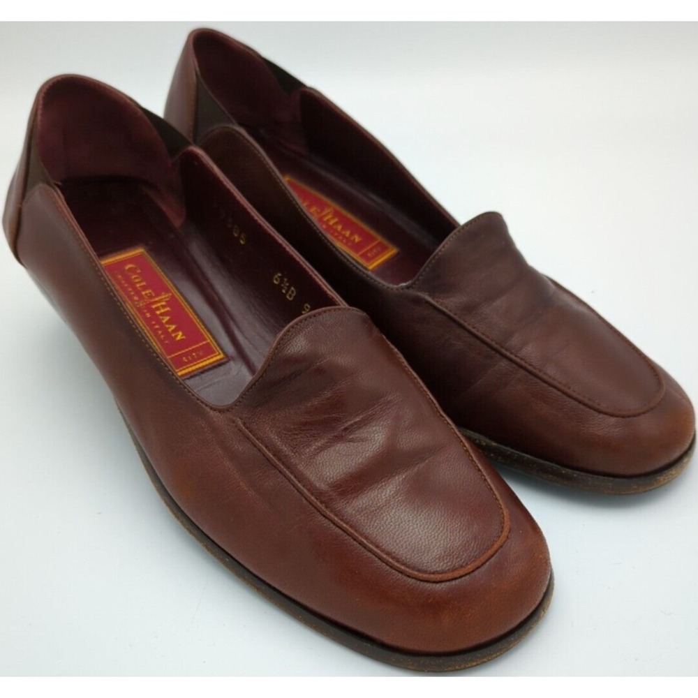 Cole Haan City Low Heel Loafers Italy Womens Size 6.5 B Brown Leather F9385